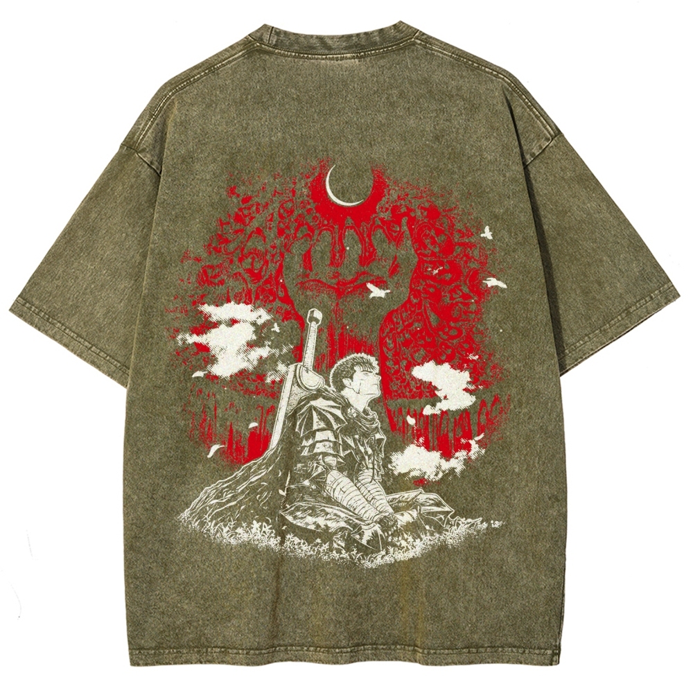 Berserk Guts Dark Knight Anime Tee – Vintage Washed Graphic T-Shirt