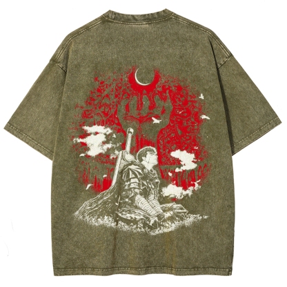 Berserk Guts Dark Knight Anime Tee – Vintage Washed Graphic T-Shirt