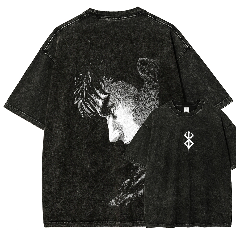 Berserk Guts Anime Acid Wash Oversize T-Shirt 2509021333