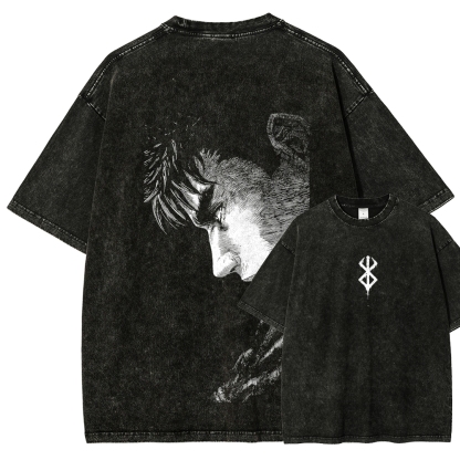 Berserk Guts Anime Acid Wash Oversize T-Shirt 2509021333