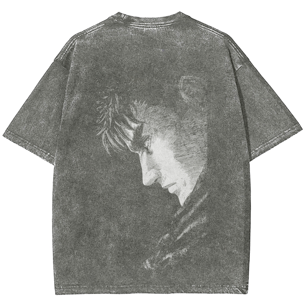 Berserk Guts Anime Acid Wash Oversize T-Shirt 2509021333