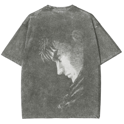 Berserk Guts Anime Acid Wash Oversize T-Shirt 2509021333