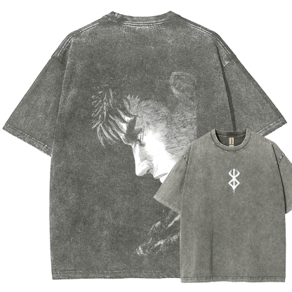 Berserk Guts Anime Acid Wash Oversize T-Shirt 2509021333