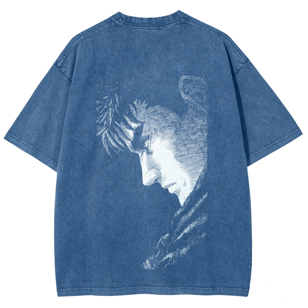 Berserk Guts Anime Acid Wash Oversize T-Shirt 2509021333