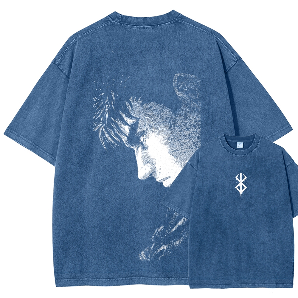 Berserk Guts Anime Acid Wash Oversize T-Shirt 2509021333