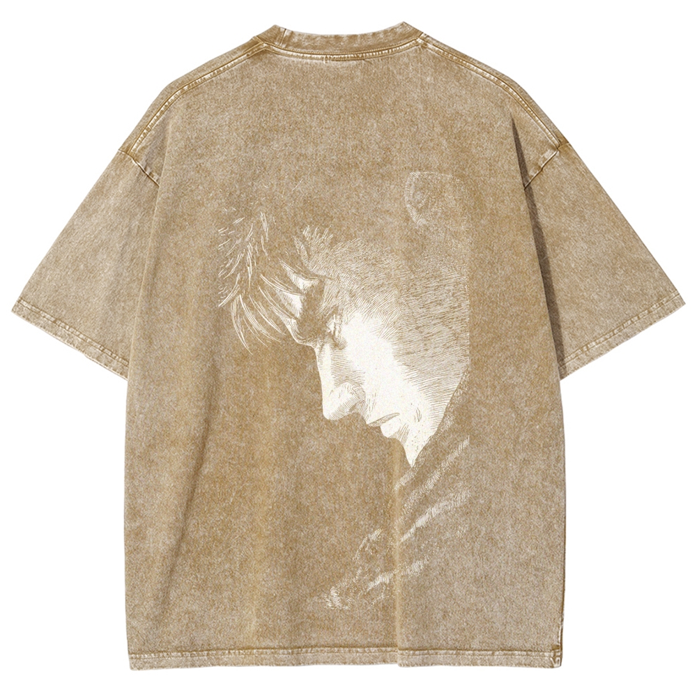 Berserk Guts Anime Acid Wash Oversize T-Shirt 2509021333