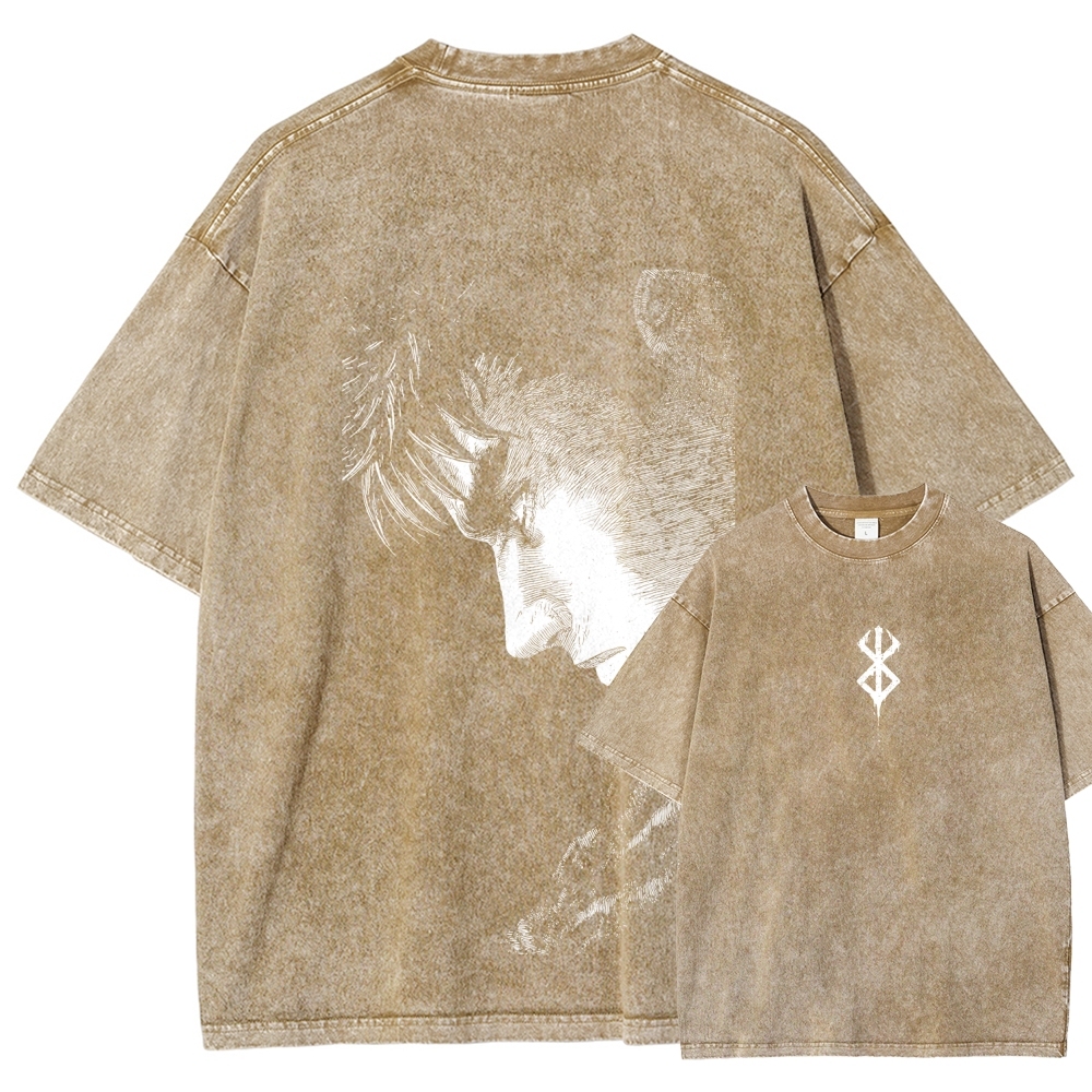 Berserk Guts Anime Acid Wash Oversize T-Shirt 2509021333