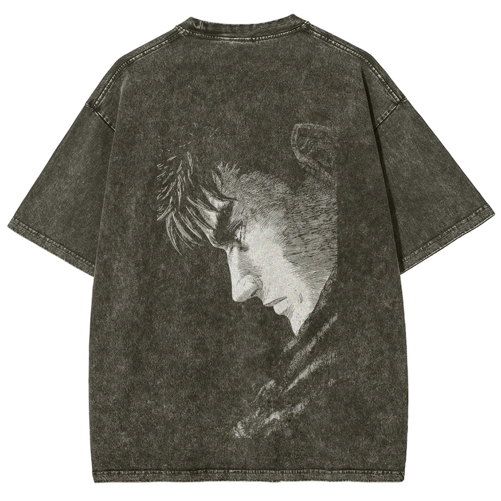 Berserk Guts Anime Acid Wash Oversize T-Shirt 2509021333
