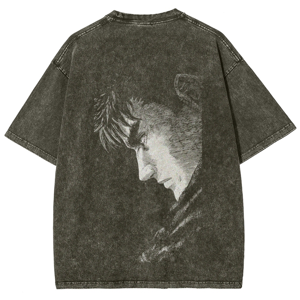 Berserk Guts Anime Acid Wash Oversize T-Shirt 2509021333