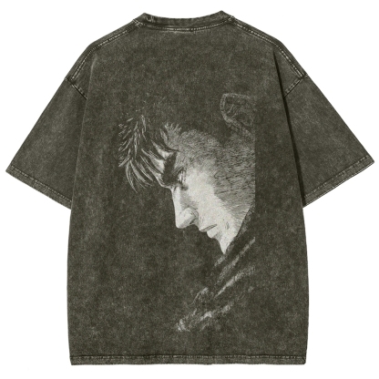 Berserk Guts Anime Acid Wash Oversize T-Shirt 2509021333