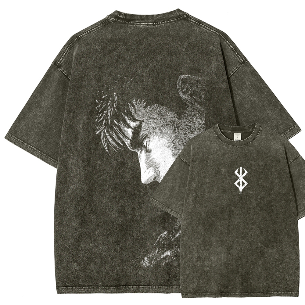 Berserk Guts Anime Acid Wash Oversize T-Shirt 2509021333