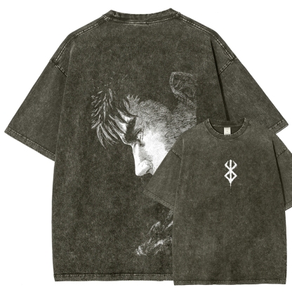 Berserk Guts Anime Acid Wash Oversize T-Shirt 2509021333