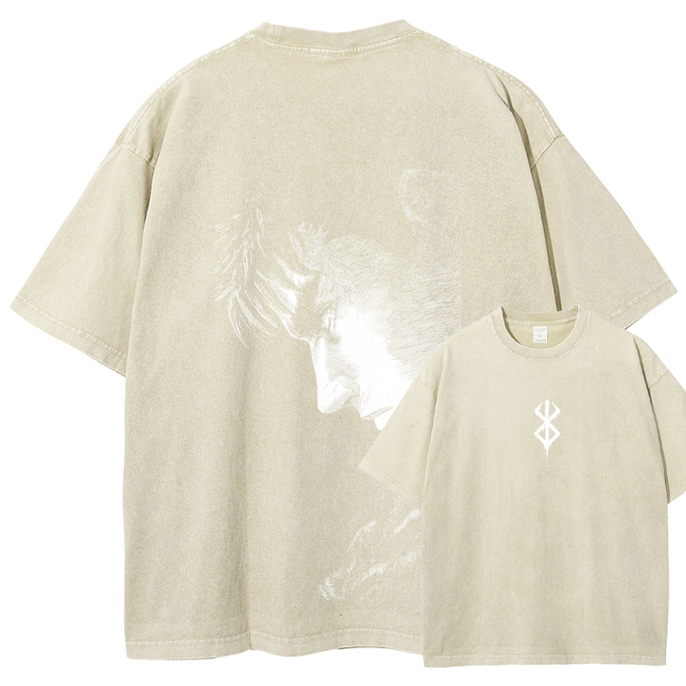 Berserk Guts Anime Acid Wash Oversize T-Shirt 2509021333