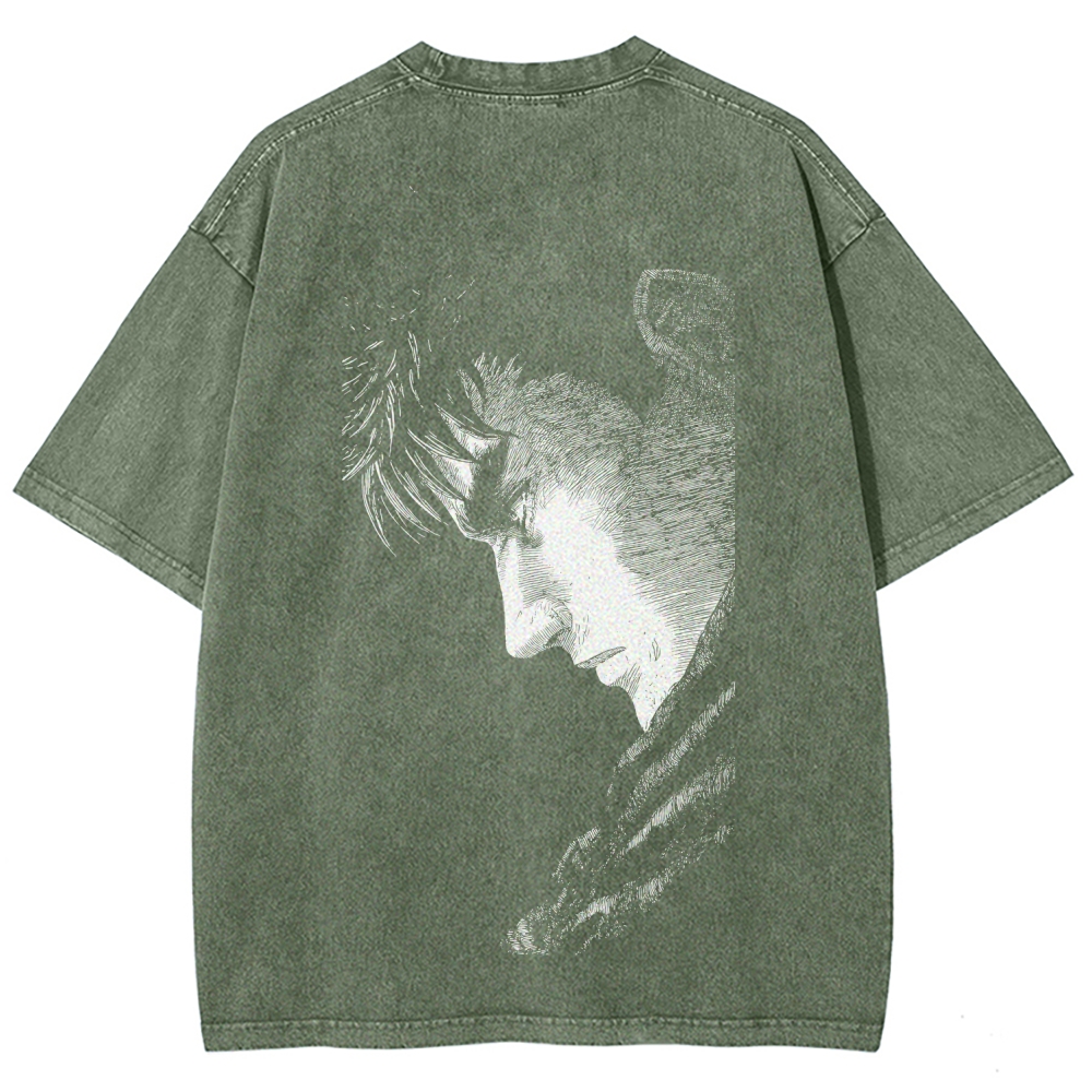 Berserk Guts Anime Acid Wash Oversize T-Shirt 2509021333