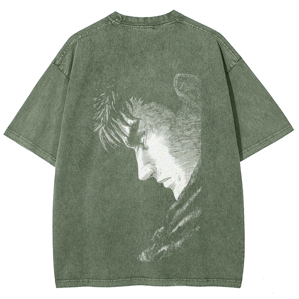 Berserk Guts Anime Acid Wash Oversize T-Shirt 2509021333