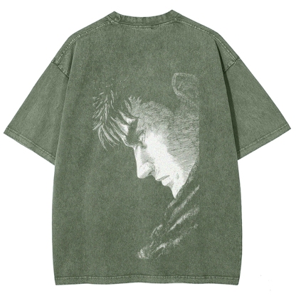Berserk Guts Anime Acid Wash Oversize T-Shirt 2509021333