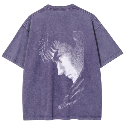 Berserk Guts Anime Acid Wash Oversize T-Shirt 2509021333