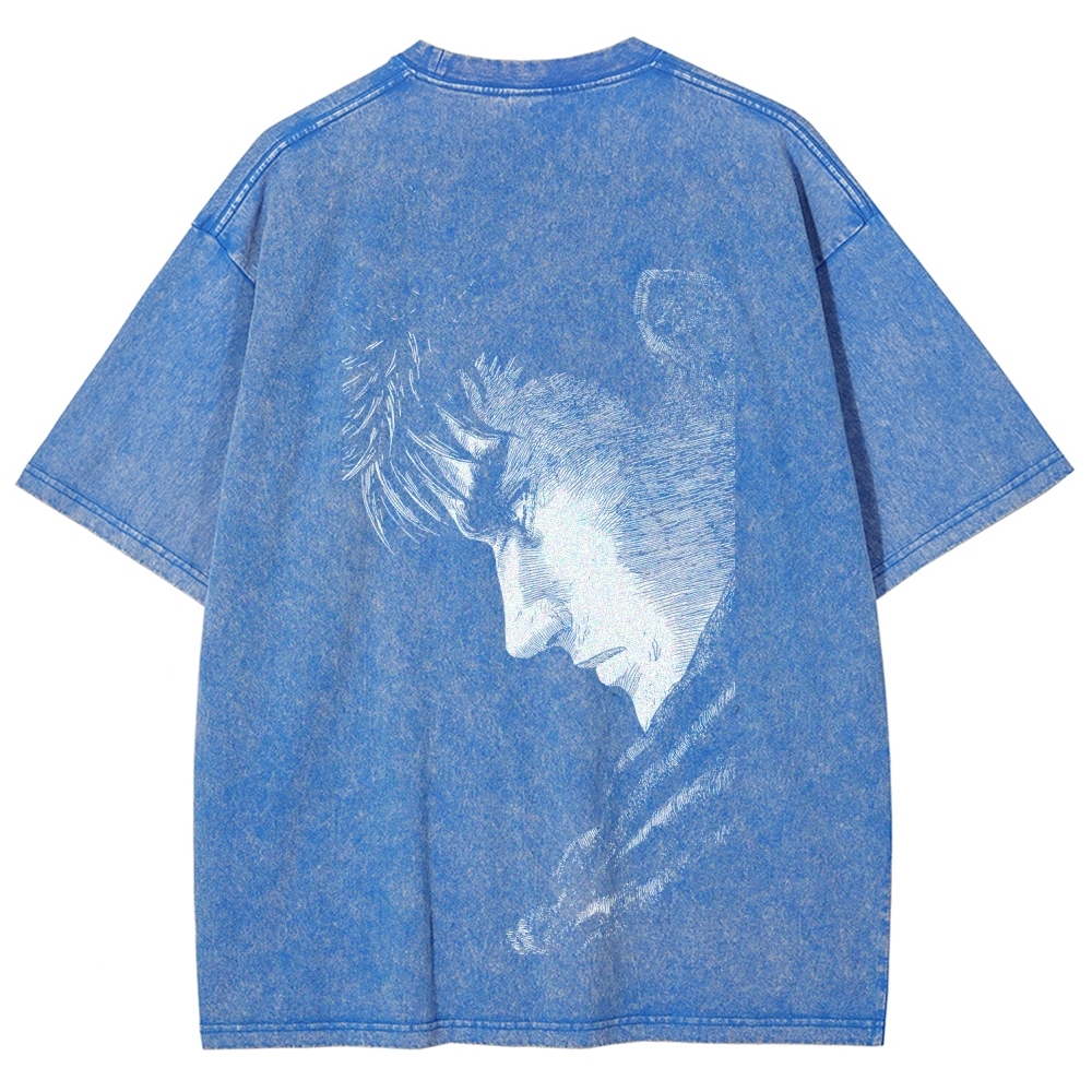 Berserk Guts Anime Acid Wash Oversize T-Shirt 2509021333