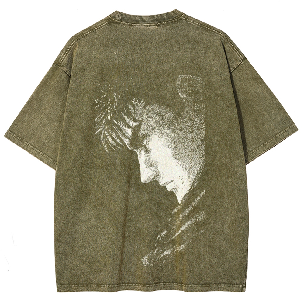 Berserk Guts Anime Acid Wash Oversize T-Shirt 2509021333