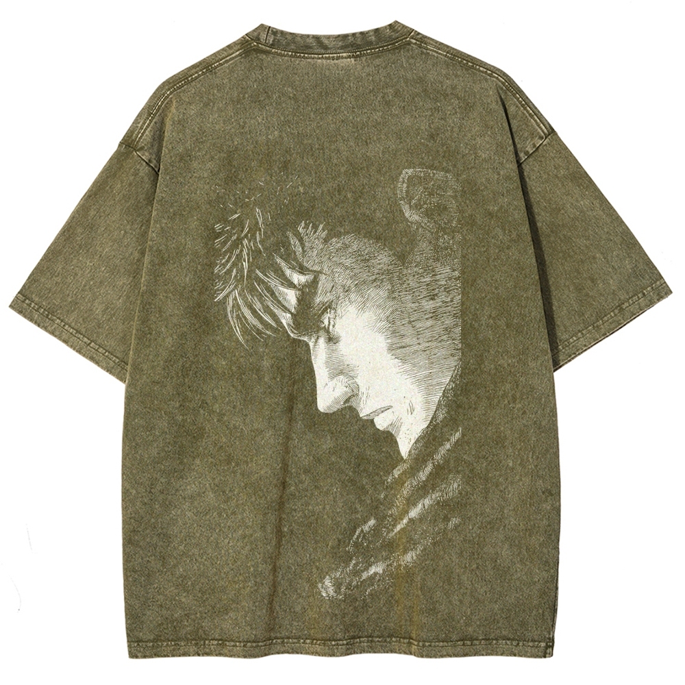 Berserk Guts Anime Acid Wash Oversize T-Shirt 2509021333