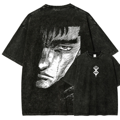 Berserk Guts Anime Acid Wash Oversize T-Shirt 2509021338