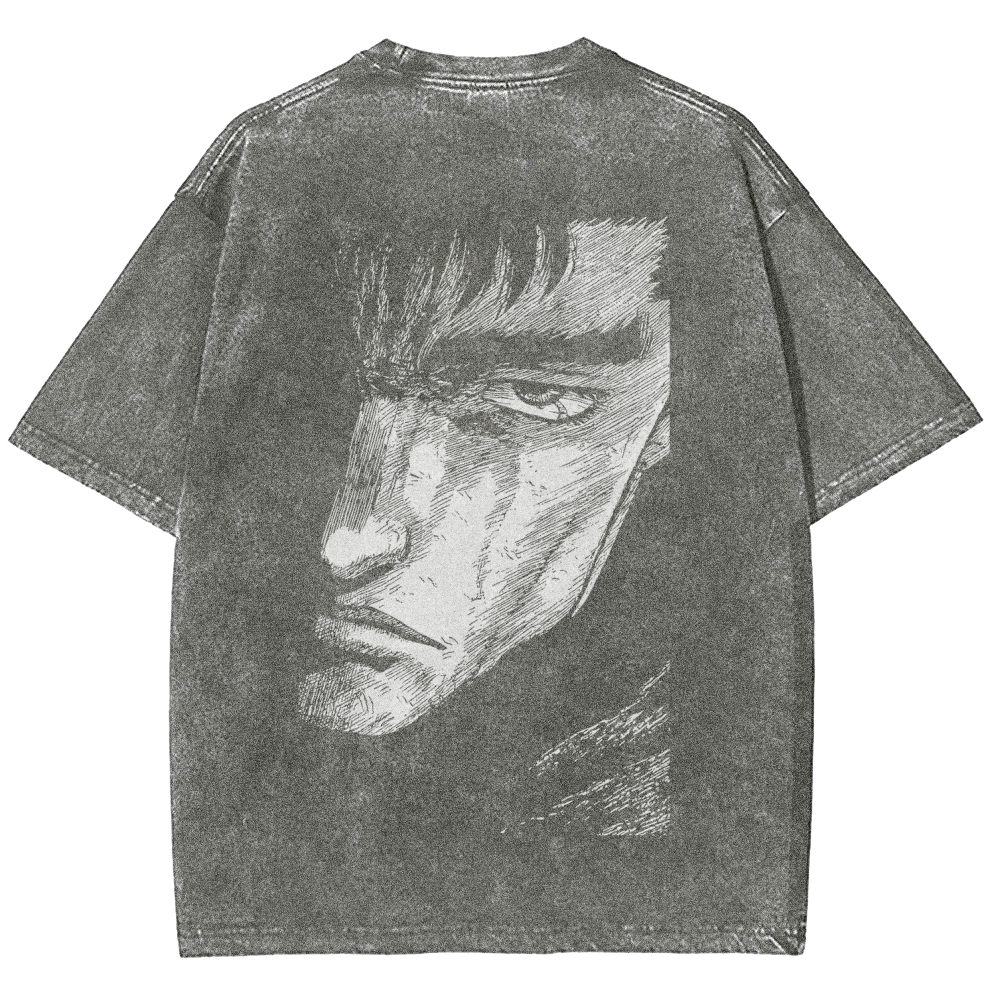 Berserk Guts Anime Acid Wash Oversize T-Shirt 2509021338