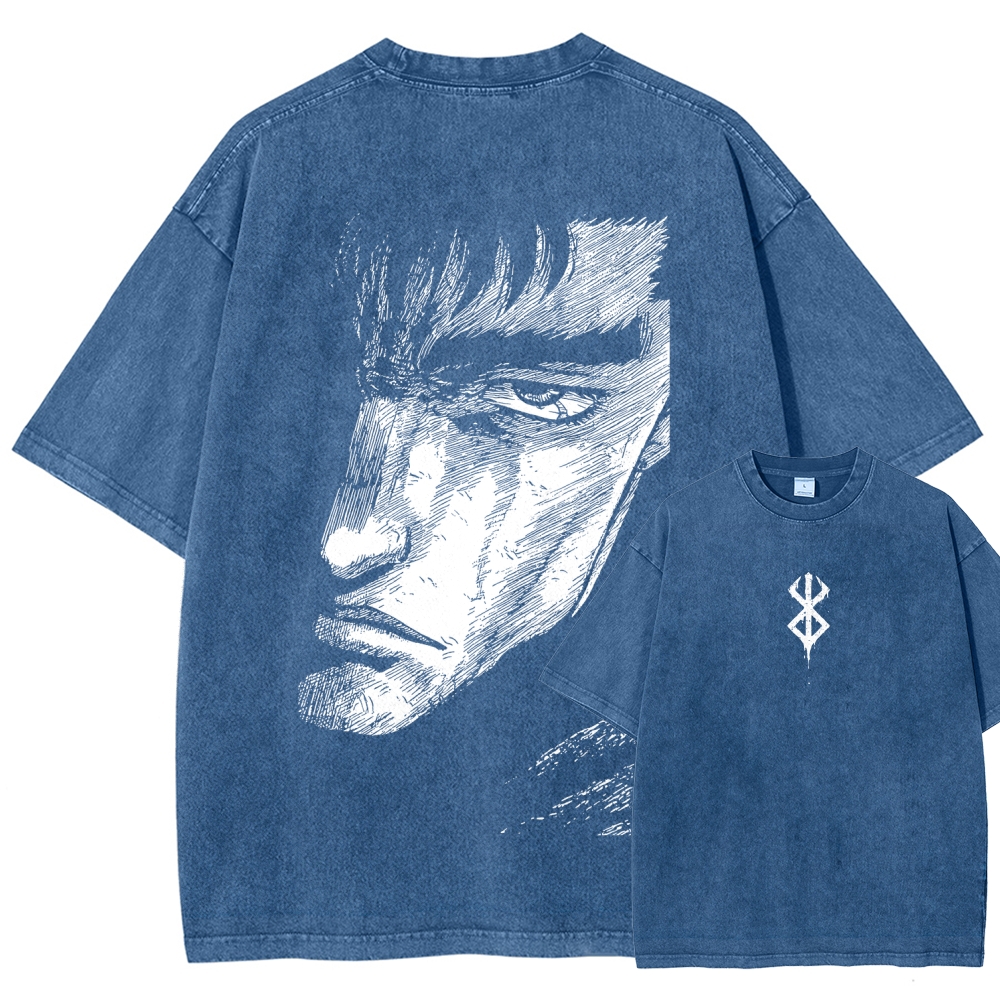 Berserk Guts Anime Acid Wash Oversize T-Shirt 2509021338