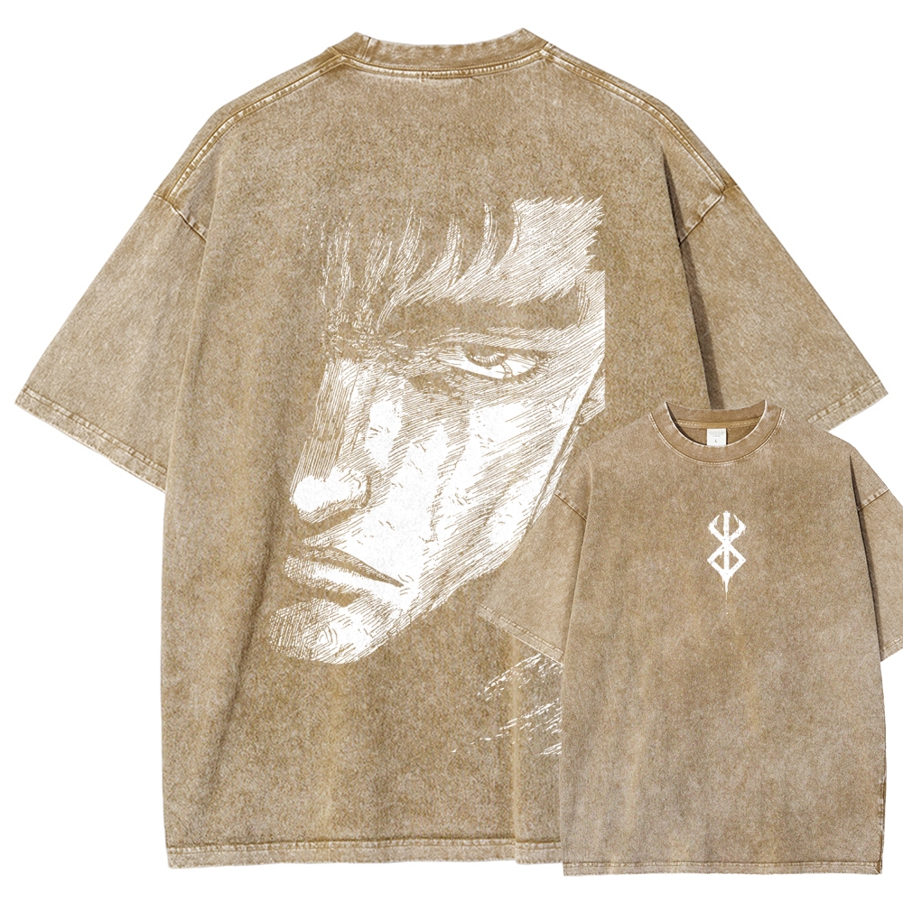 Berserk Guts Anime Acid Wash Oversize T-Shirt 2509021338