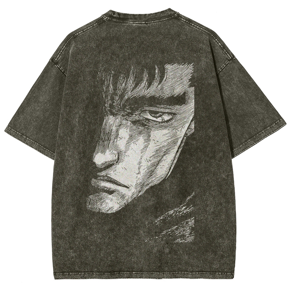 Berserk Guts Anime Acid Wash Oversize T-Shirt 2509021338