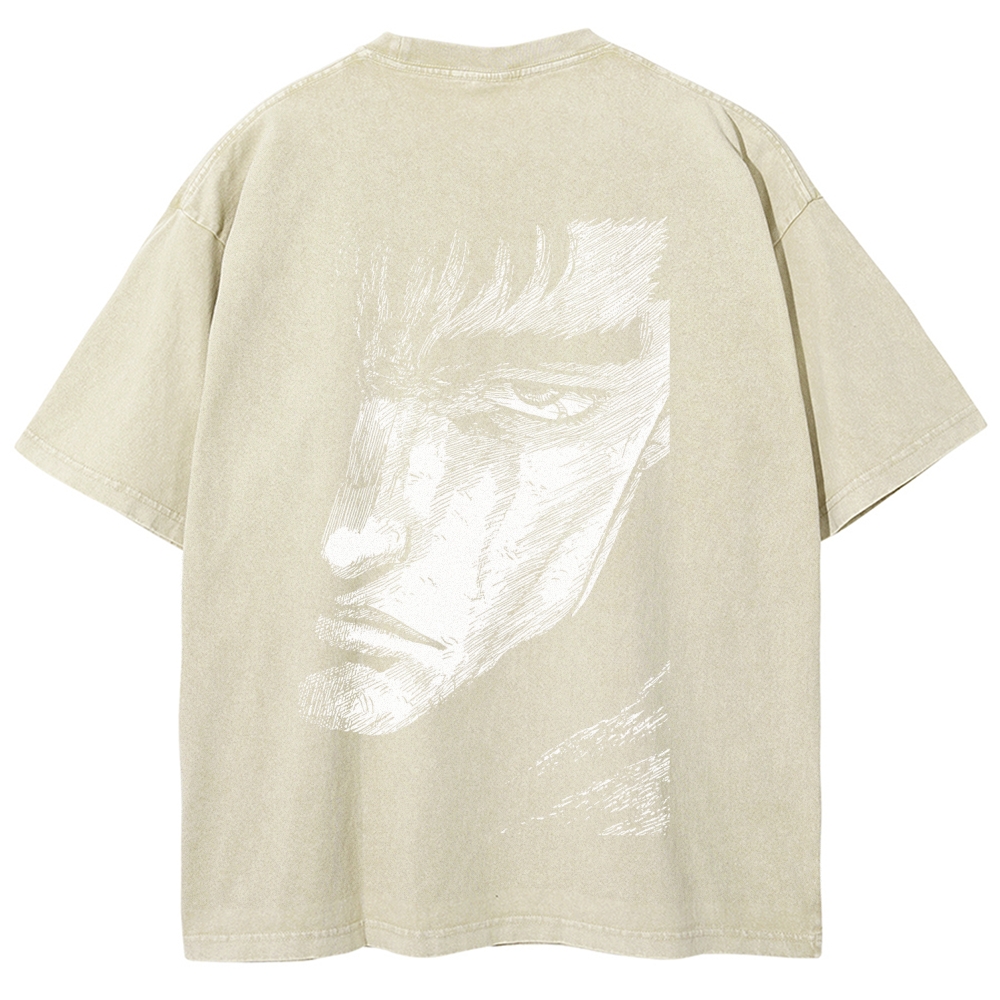 Berserk Guts Anime Acid Wash Oversize T-Shirt 2509021338