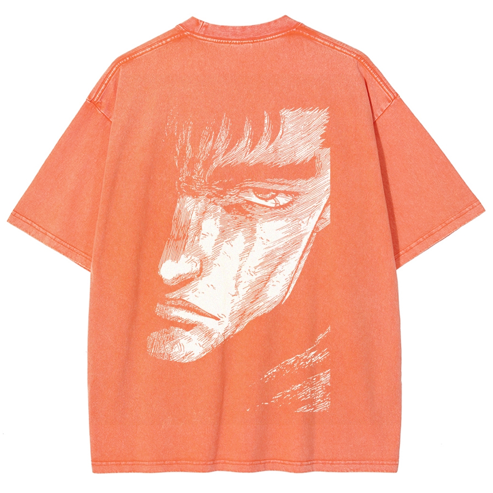Berserk Guts Anime Acid Wash Oversize T-Shirt 2509021338