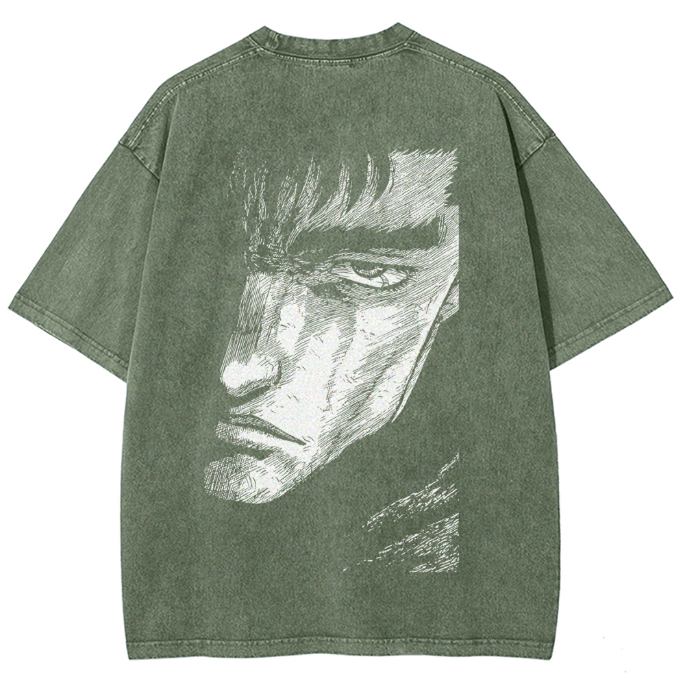 Berserk Guts Anime Acid Wash Oversize T-Shirt 2509021338