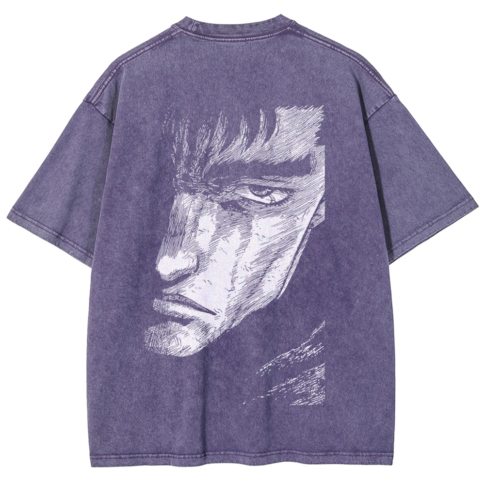 Berserk Guts Anime Acid Wash Oversize T-Shirt 2509021338
