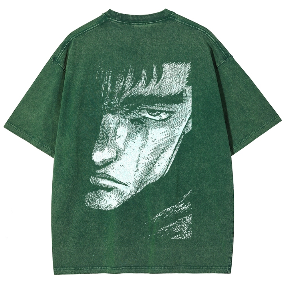 Berserk Guts Anime Acid Wash Oversize T-Shirt 2509021338