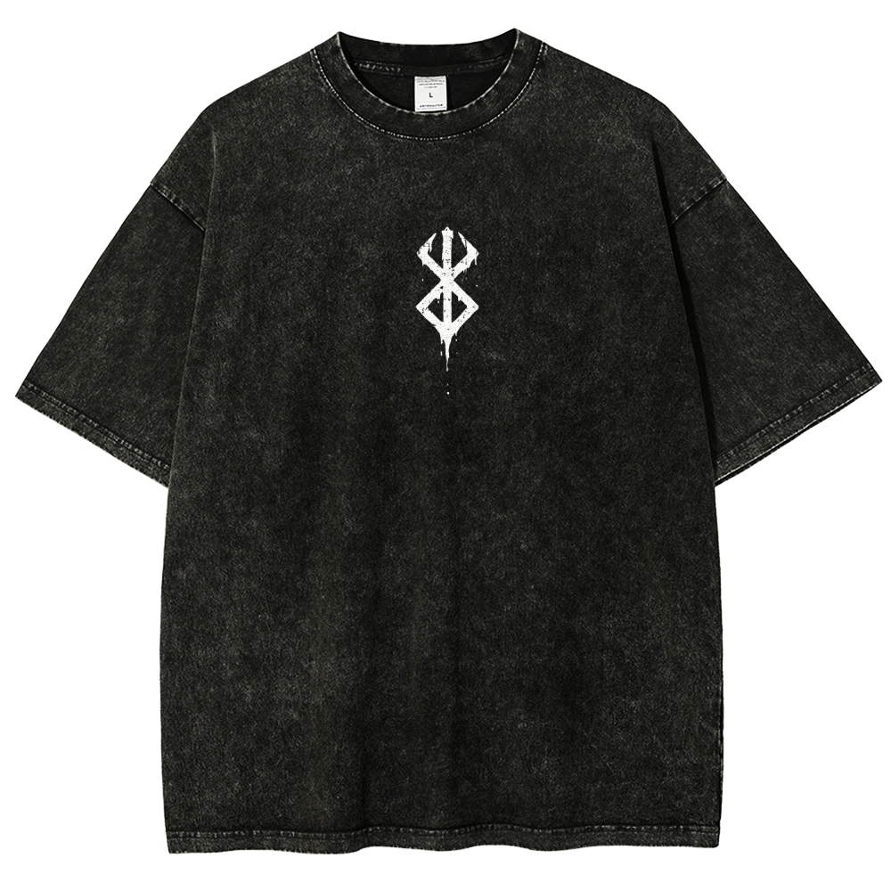 Berserk Guts Anime Acid Wash Oversize T-Shirt 2509021343