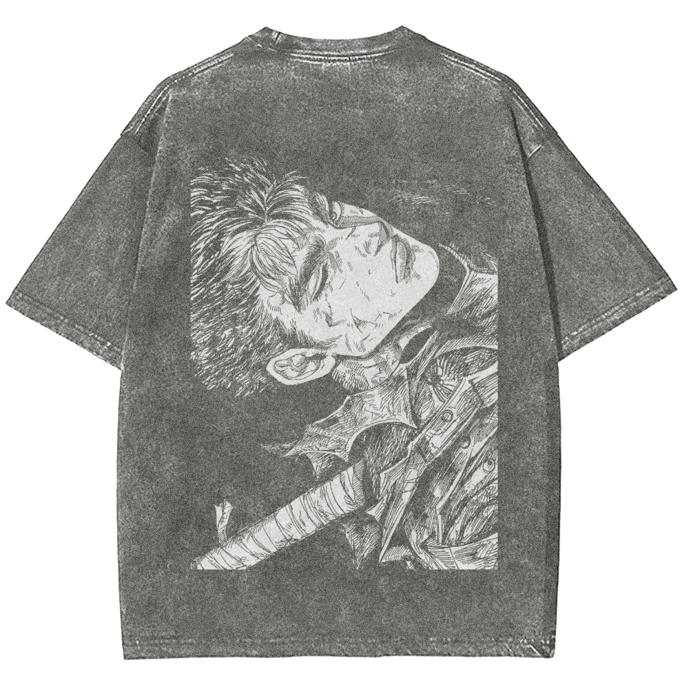 Berserk Guts Anime Acid Wash Oversize T-Shirt 2509021343