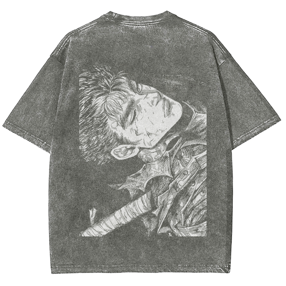 Berserk Guts Anime Acid Wash Oversize T-Shirt 2509021343