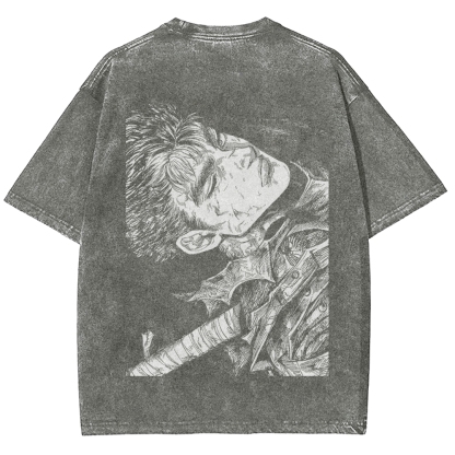 Berserk Guts Anime Acid Wash Oversize T-Shirt 2509021343
