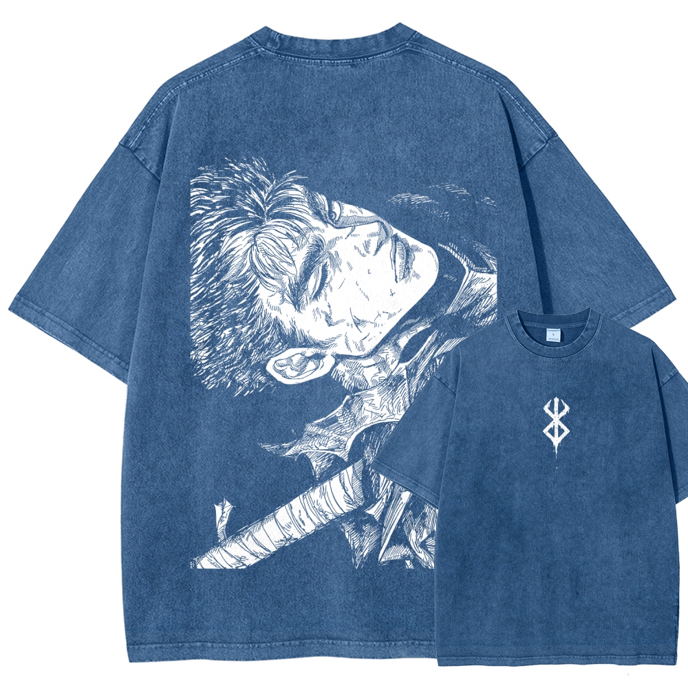 Berserk Guts Anime Acid Wash Oversize T-Shirt 2509021343