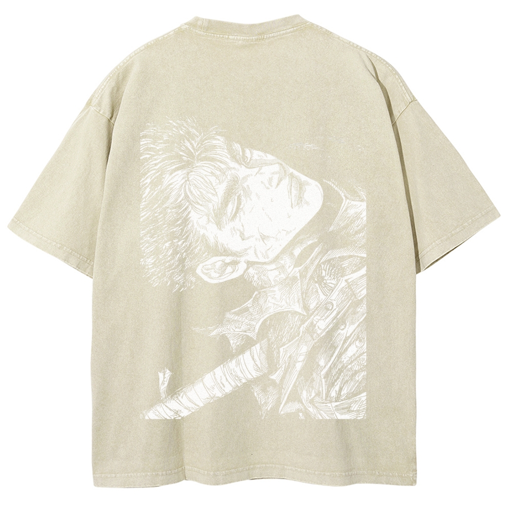 Berserk Guts Anime Acid Wash Oversize T-Shirt 2509021343