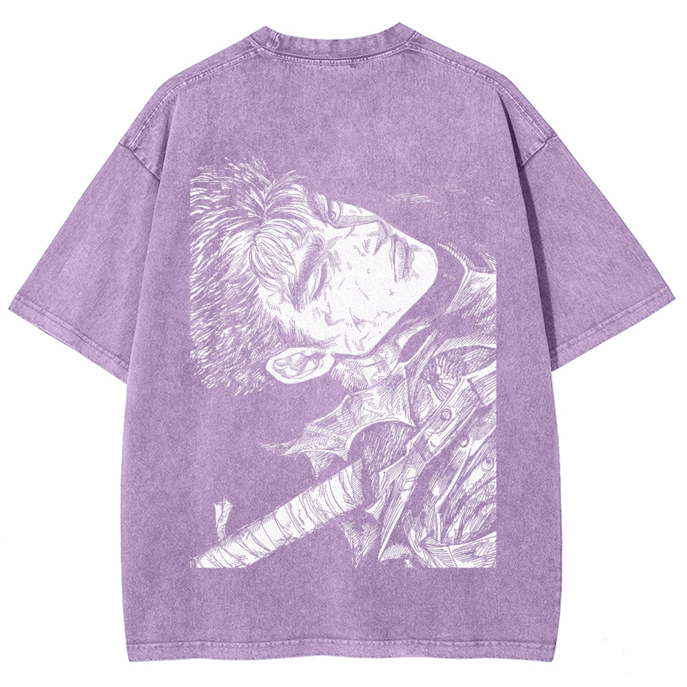 Berserk Guts Anime Acid Wash Oversize T-Shirt 2509021343
