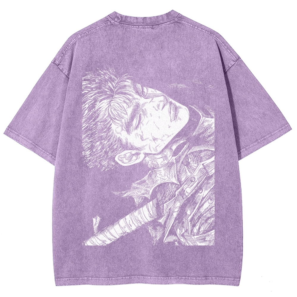 Berserk Guts Anime Acid Wash Oversize T-Shirt 2509021343