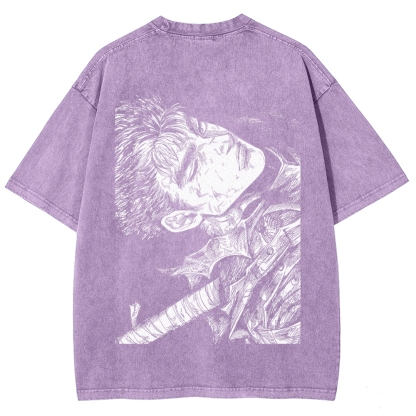 Berserk Guts Anime Acid Wash Oversize T-Shirt 2509021343