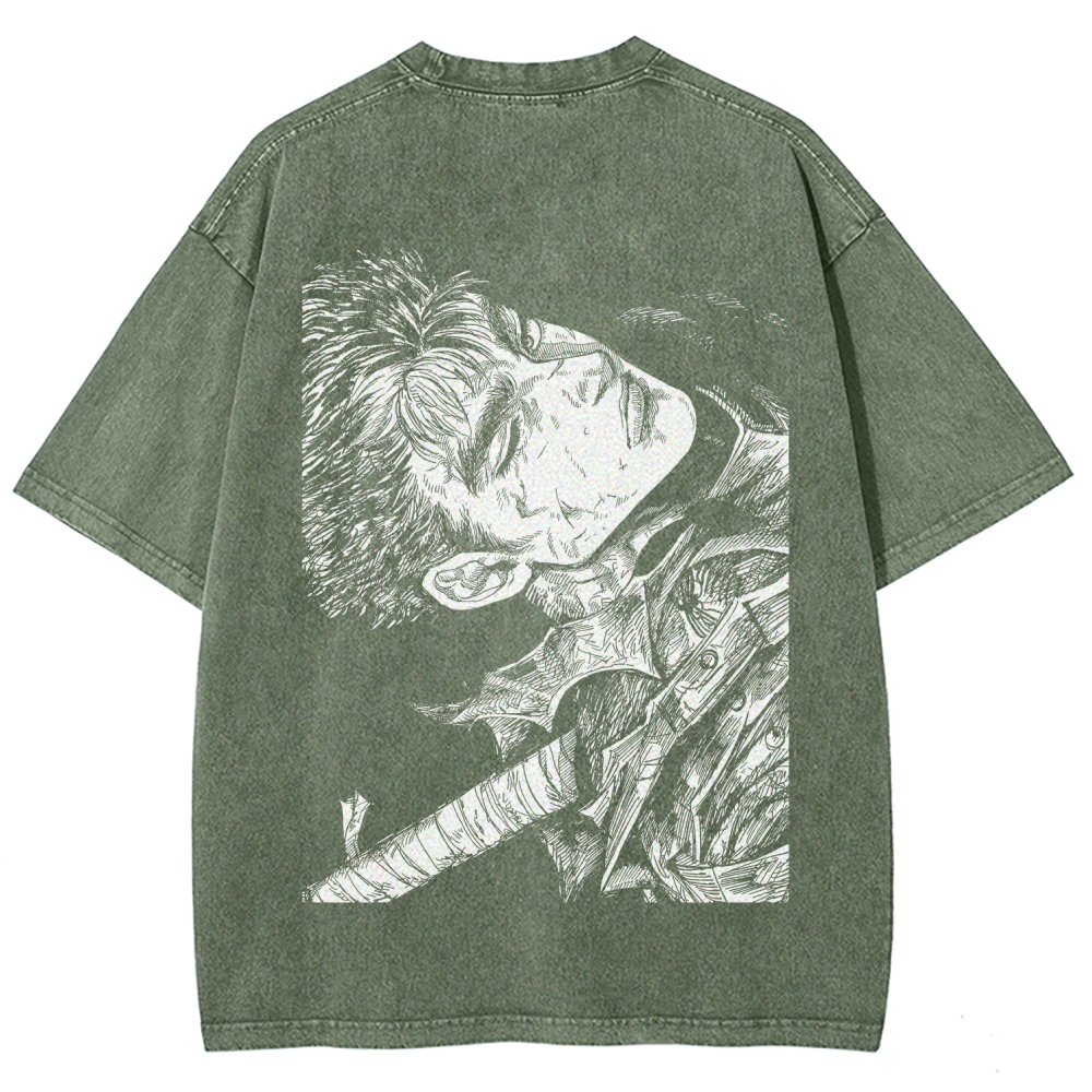 Berserk Guts Anime Acid Wash Oversize T-Shirt 2509021343