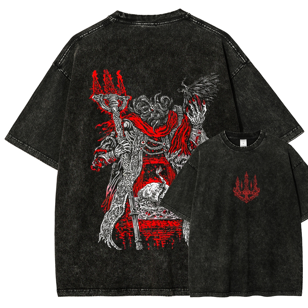 Elden Ring Mohg Lord of Blood Double Printed Unisex Acid Washed T-Shirt