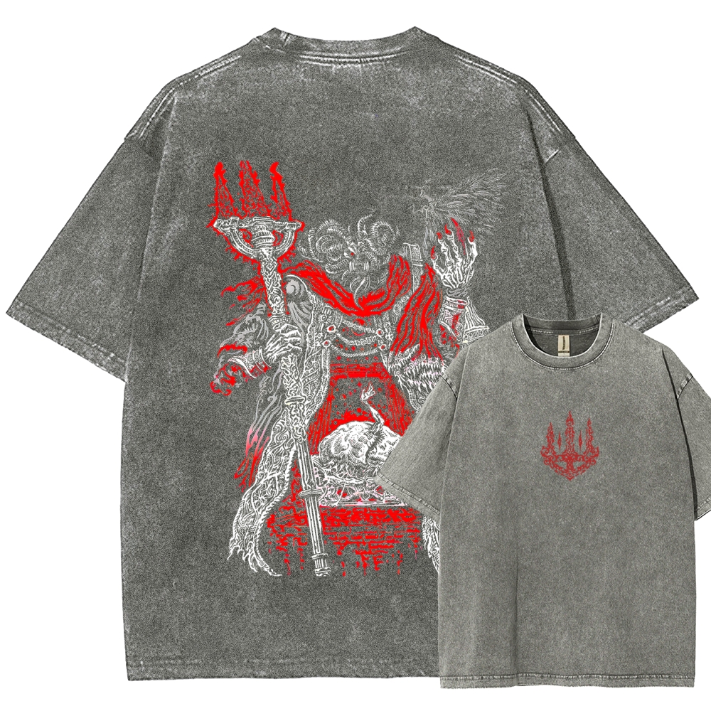 Elden Ring Mohg Lord of Blood Double Printed Unisex Acid Washed T-Shirt