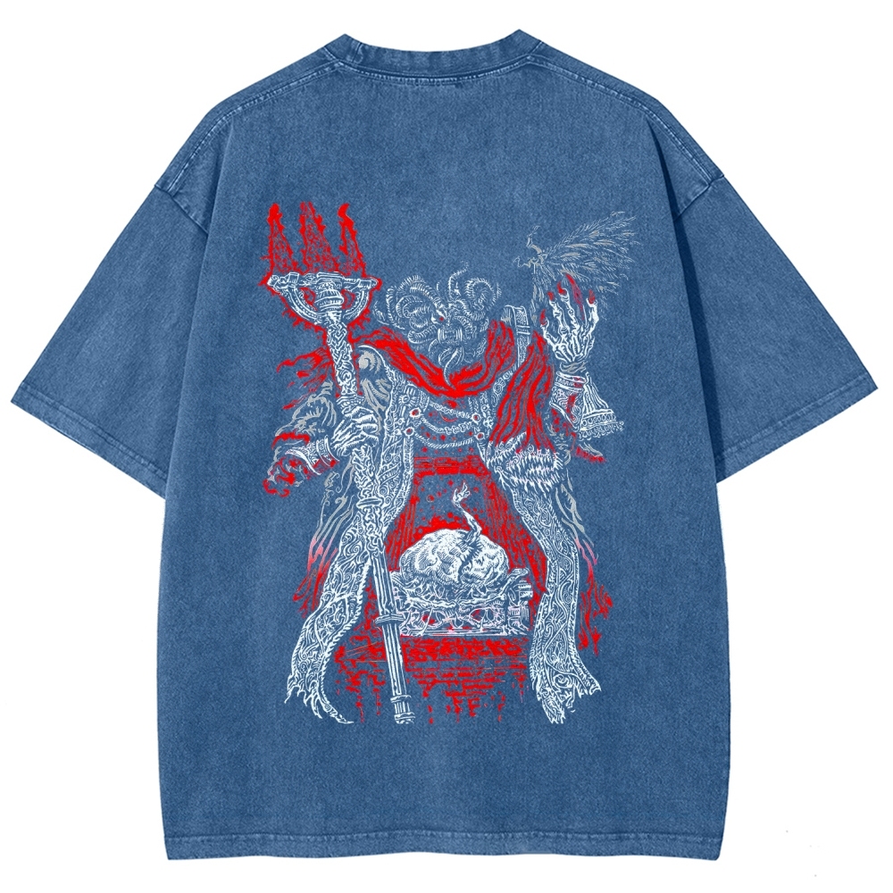 Elden Ring Mohg Lord of Blood Double Printed Unisex Acid Washed T-Shirt