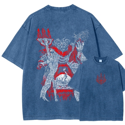 Elden Ring Mohg Lord of Blood Double Printed Unisex Acid Washed T-Shirt