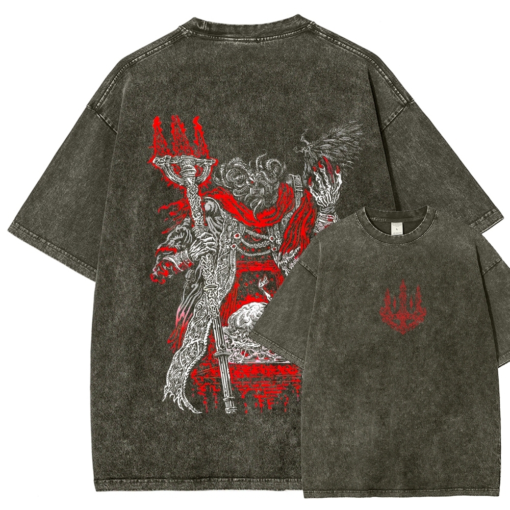 Elden Ring Mohg Lord of Blood Double Printed Unisex Acid Washed T-Shirt