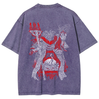 Elden Ring Mohg Lord of Blood Double Printed Unisex Acid Washed T-Shirt